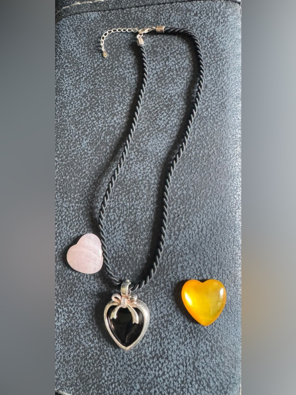 Sterling silver black Cord Necklace with interchangeable Heart Accents